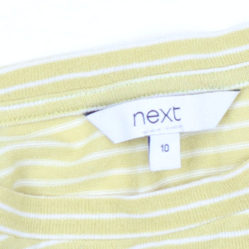 Next Women Yellow Striped Ruffle Sleeve Cotton T-Shirt Size 10
