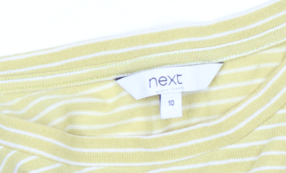 Next Women Yellow Striped Ruffle Sleeve Cotton T-Shirt Size 10