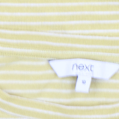 Next Women Yellow Striped Ruffle Sleeve Cotton T-Shirt Size 10