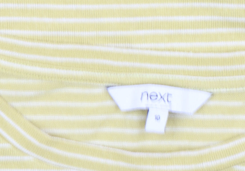 Next Women Yellow Striped Ruffle Sleeve Cotton T-Shirt Size 10