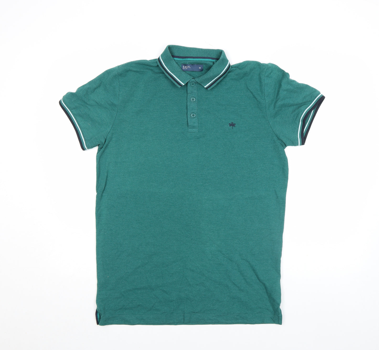 EASY Men's Green Short Sleeve Polo Shirt M Cotton Blend Classic Fit