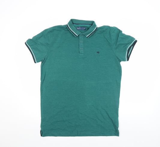 EASY Men's Green Short Sleeve Polo Shirt M Cotton Blend Classic Fit