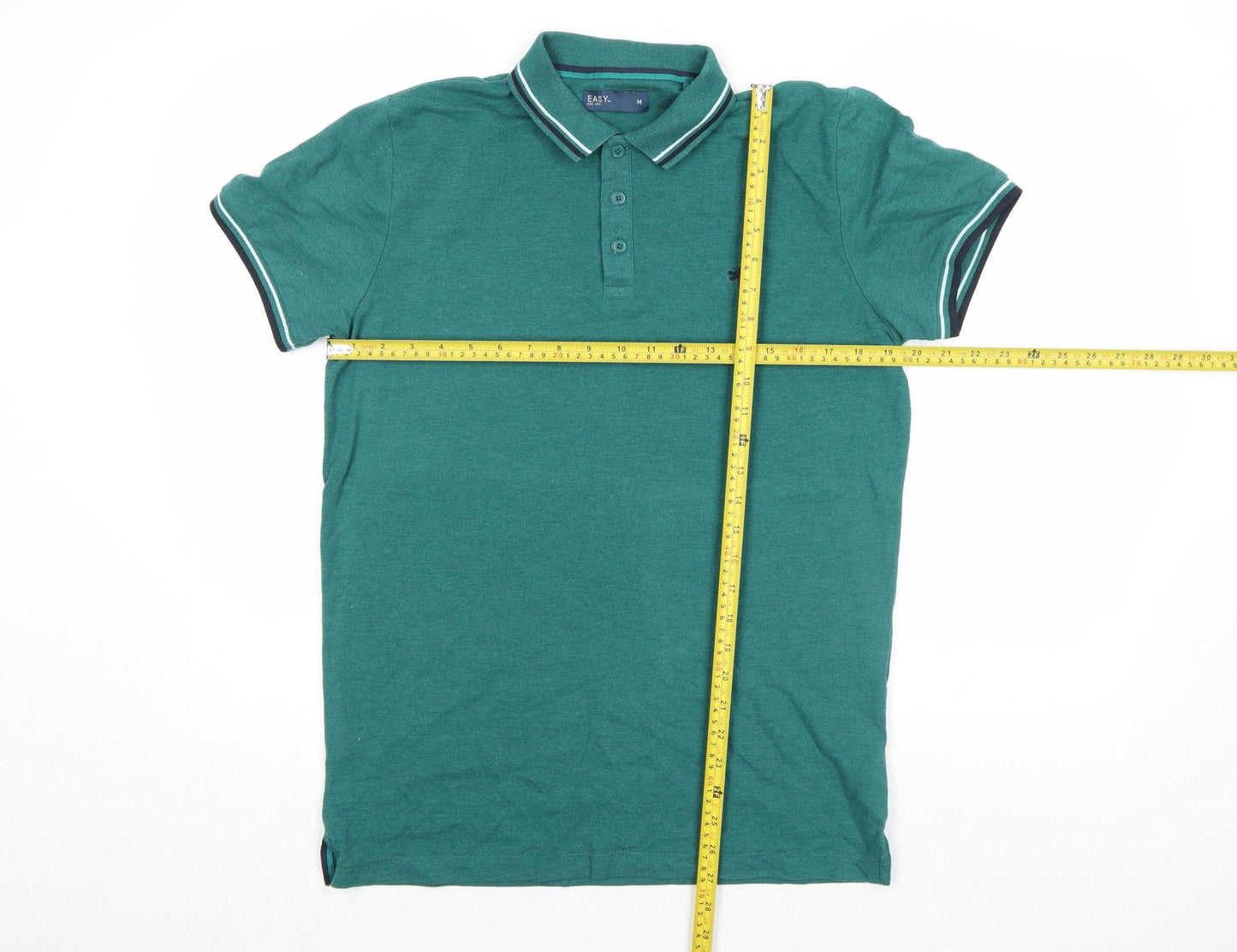 EASY Men's Green Short Sleeve Polo Shirt M Cotton Blend Classic Fit