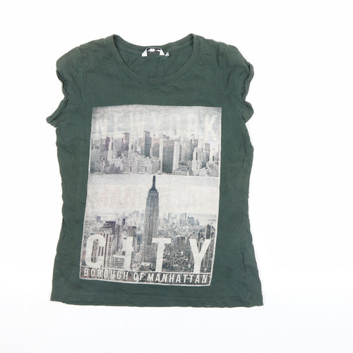 Primark Womens Green Crew Neck Graphic T-Shirt Size 10