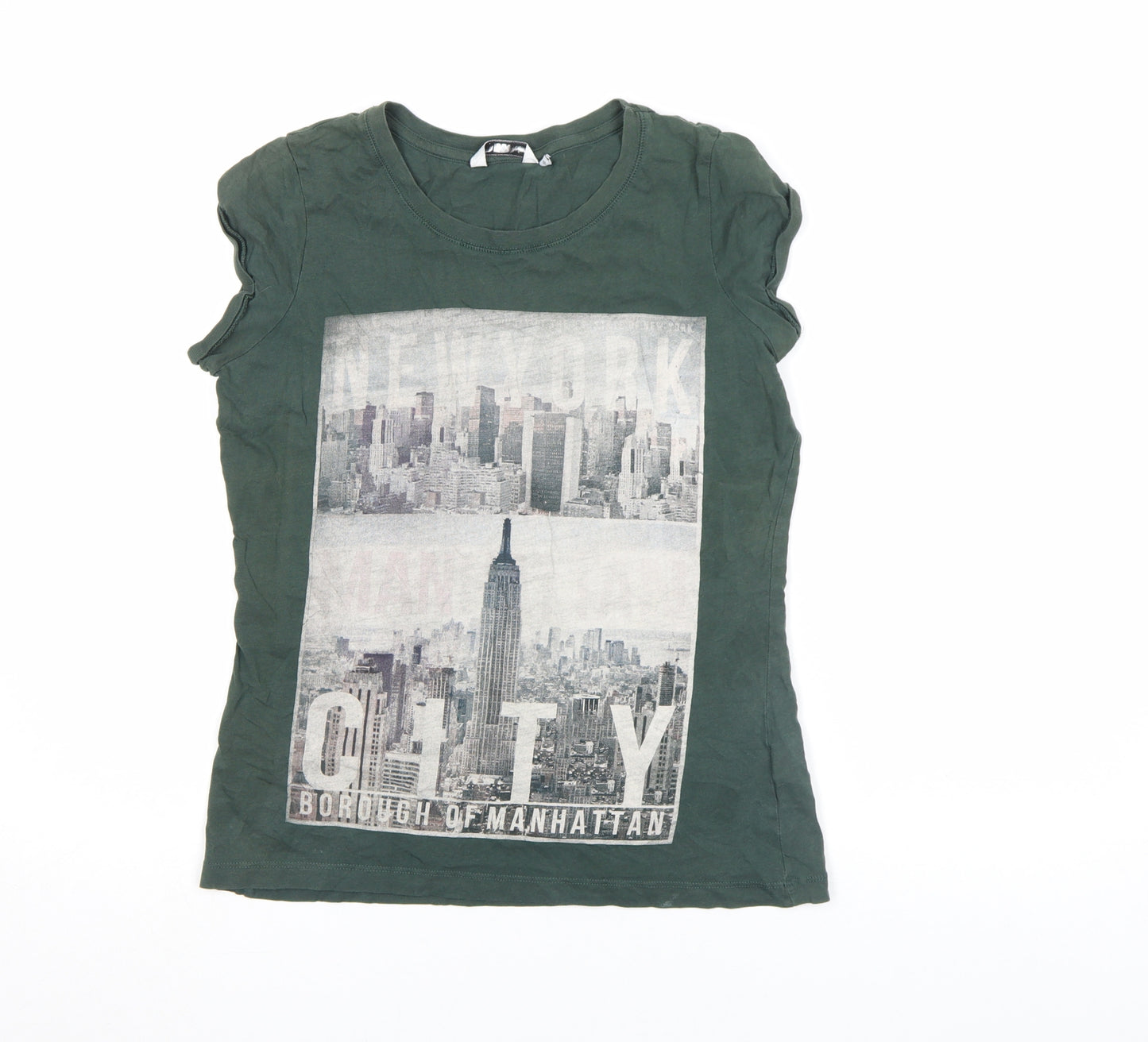 Primark Womens Green Crew Neck Graphic T-Shirt Size 10