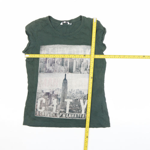 Primark Womens Green Crew Neck Graphic T-Shirt Size 10