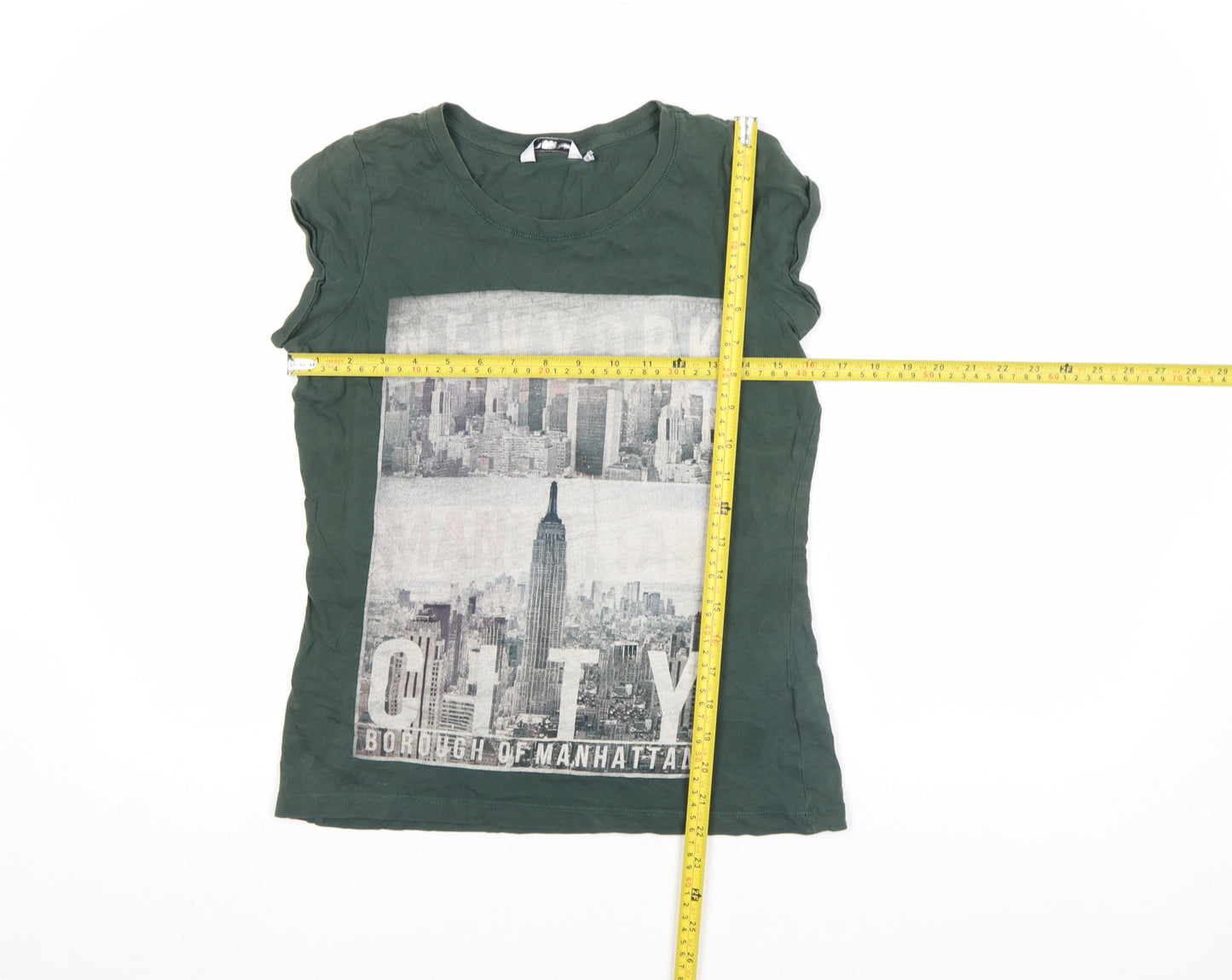 Primark Womens Green Crew Neck Graphic T-Shirt Size 10