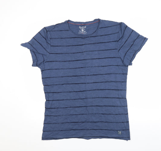 Blend Men’s Blue Striped Crew Neck Cotton T-Shirt Size L
