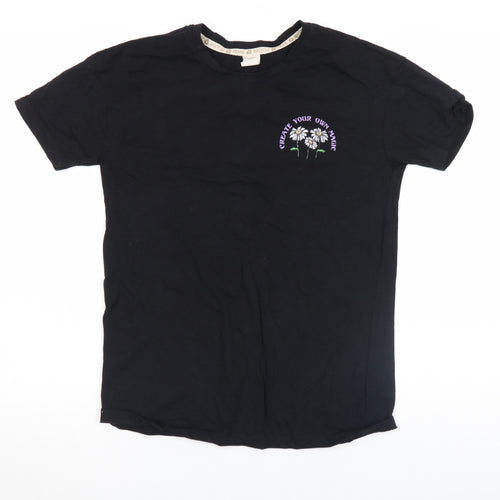 Recycle Women's Black Graphic Cotton T-Shirt Size S