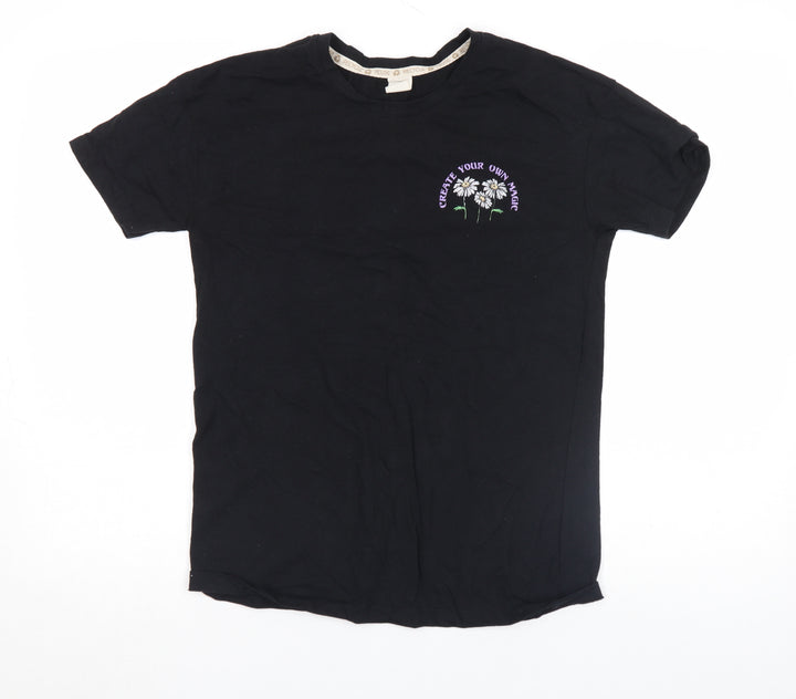 Recycle Women's Black Graphic Cotton T-Shirt Size S