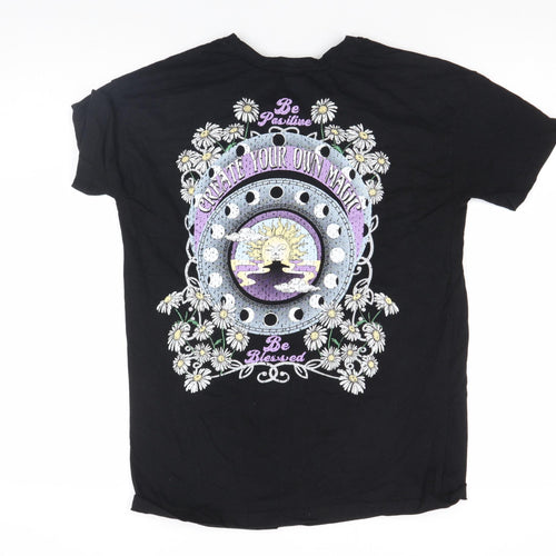 Recycle Women's Black Graphic Cotton T-Shirt Size S