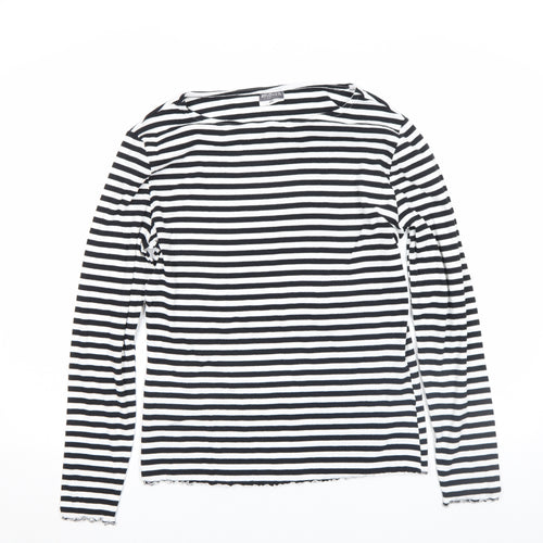 Beloved Women’s Black & White Striped Long Sleeve Cotton T-Shirt Size 2XL