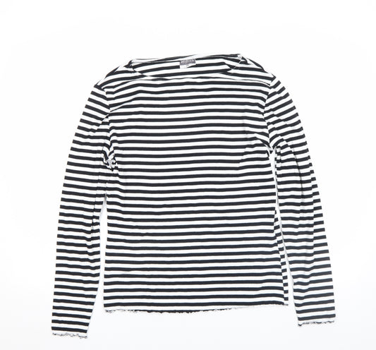 Beloved Women’s Black & White Striped Long Sleeve Cotton T-Shirt Size 2XL
