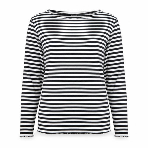Beloved Women’s Black & White Striped Long Sleeve Cotton T-Shirt Size 2XL