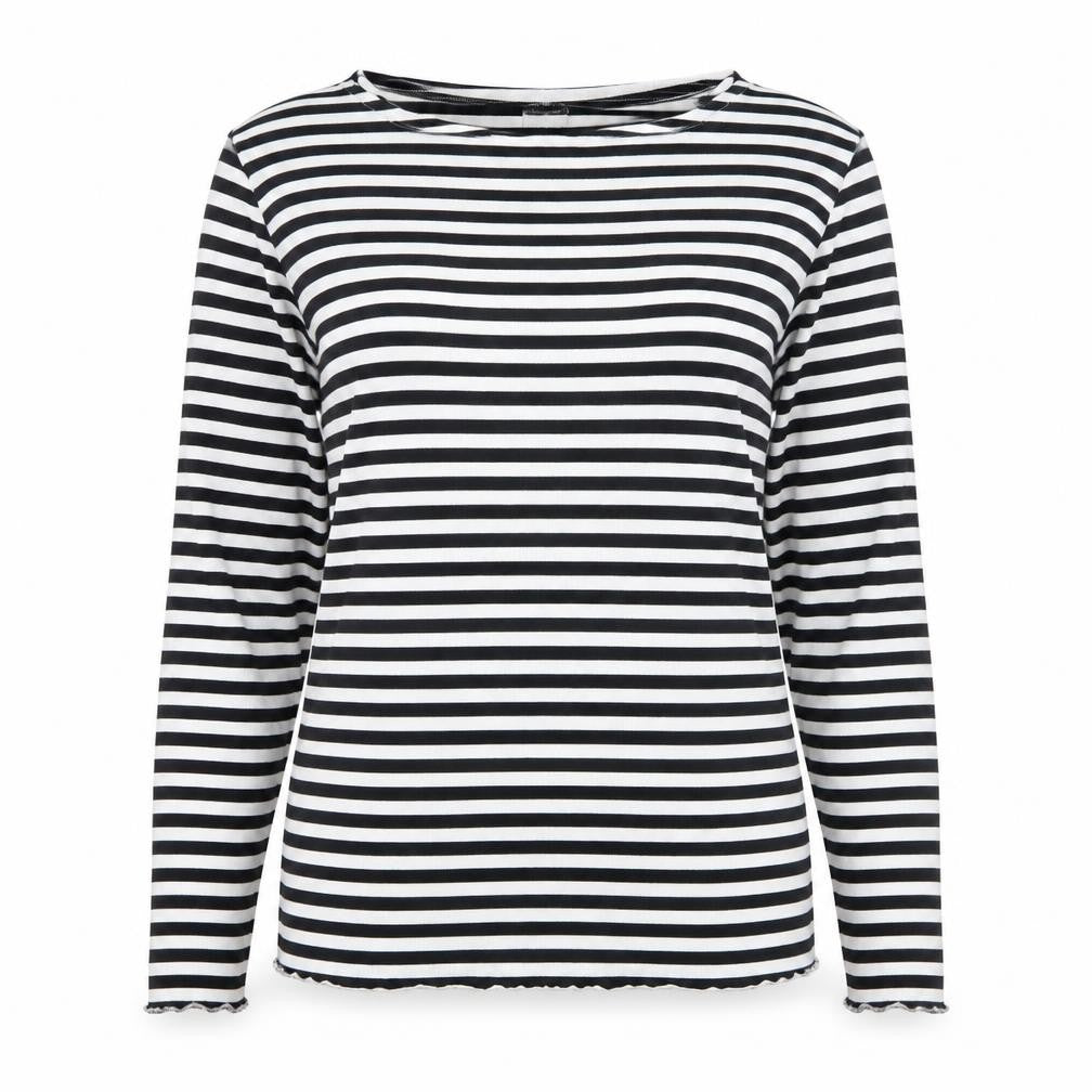 Beloved Women’s Black & White Striped Long Sleeve Cotton T-Shirt Size 2XL