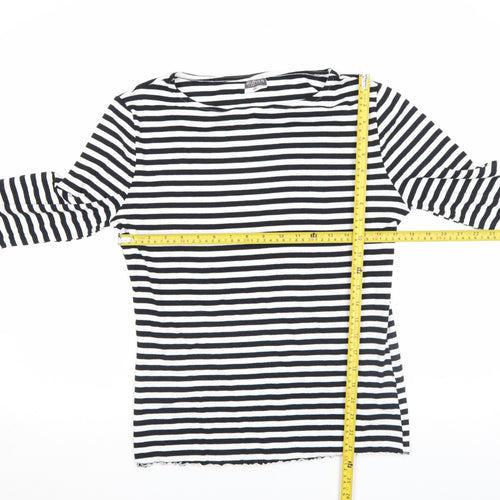 Beloved Women’s Black & White Striped Long Sleeve Cotton T-Shirt Size 2XL