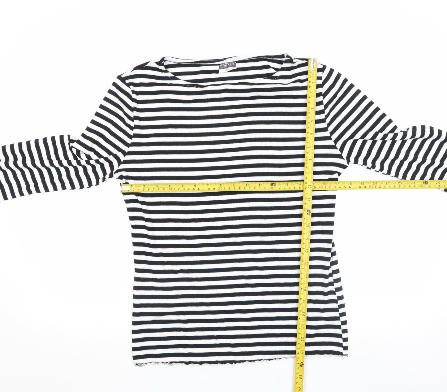 Beloved Women’s Black & White Striped Long Sleeve Cotton T-Shirt Size 2XL