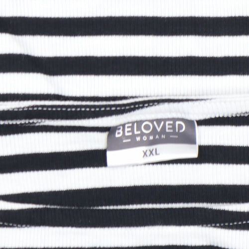 Beloved Women’s Black & White Striped Long Sleeve Cotton T-Shirt Size 2XL