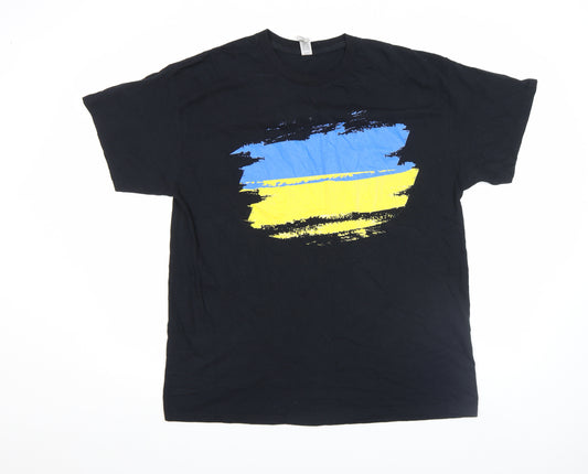 Gildan Men's Black Heavy Cotton T-Shirt Flag Graphic Print Size L