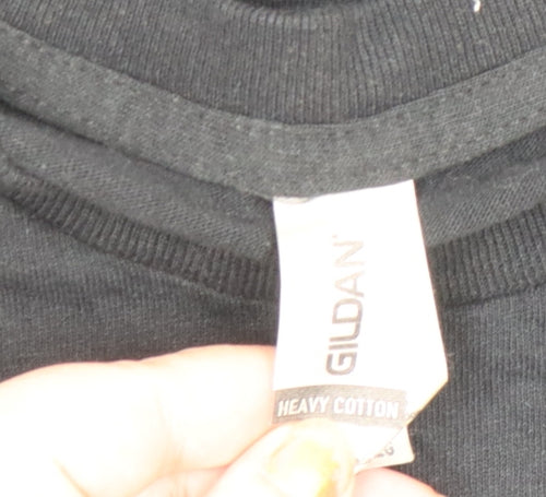 Gildan Men's Black Heavy Cotton T-Shirt Flag Graphic Print Size L