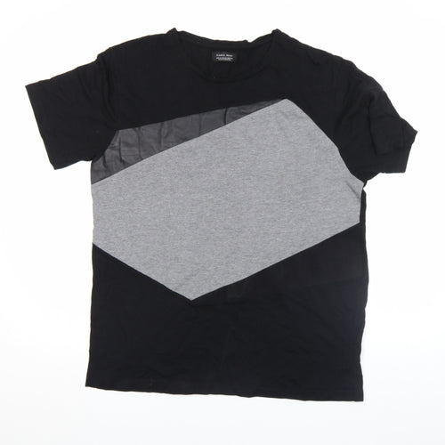 Zara Man Black Grey Colourblock Cotton T-Shirt XL Men Regular Fit