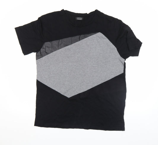 Zara Man Black Grey Colourblock Cotton T-Shirt XL Men Regular Fit