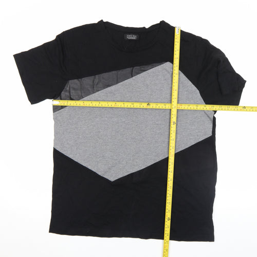 Zara Man Black Grey Colourblock Cotton T-Shirt XL Men Regular Fit