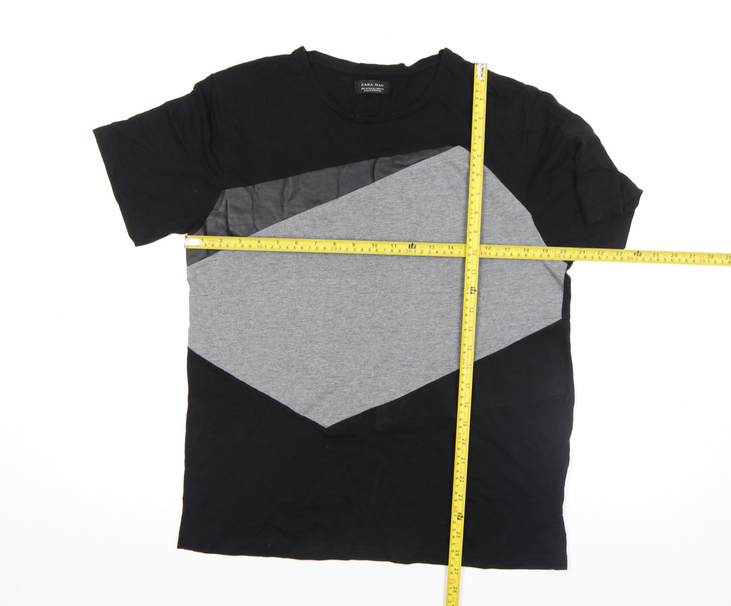 Zara Man Black Grey Colourblock Cotton T-Shirt XL Men Regular Fit