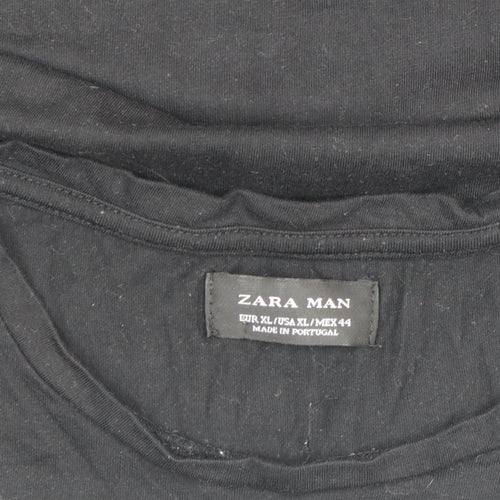Zara Man Black Grey Colourblock Cotton T-Shirt XL Men Regular Fit