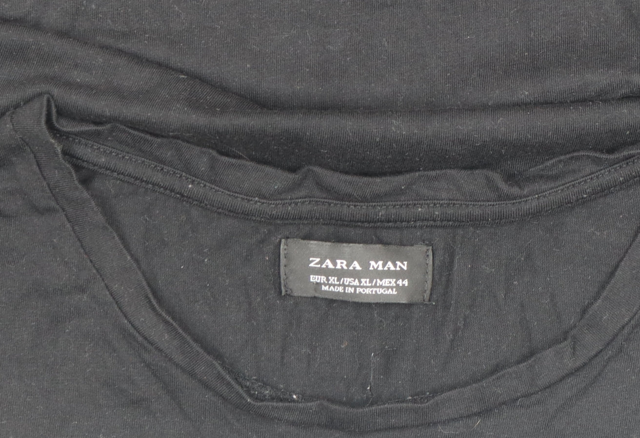 Zara Man Black Grey Colourblock Cotton T-Shirt XL Men Regular Fit