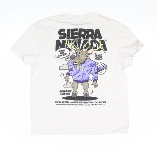 Primark Men's White L Graphic Moose Sierra Nevada Funny T-Shirt