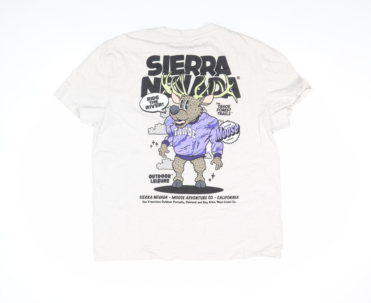 Primark Men's White L Graphic Moose Sierra Nevada Funny T-Shirt