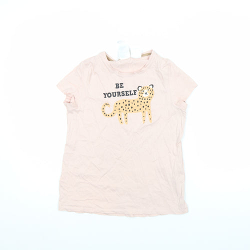 H&M Girls Beige 'Be Yourself' Leopard Graphic Cotton T-Shirt 10-12 Years