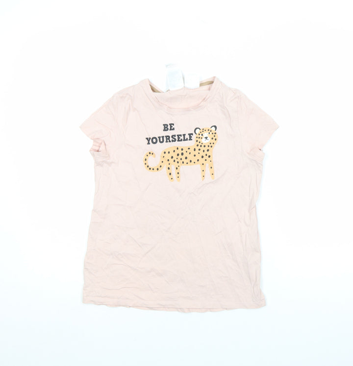 H&M Girls Beige 'Be Yourself' Leopard Graphic Cotton T-Shirt 10-12 Years