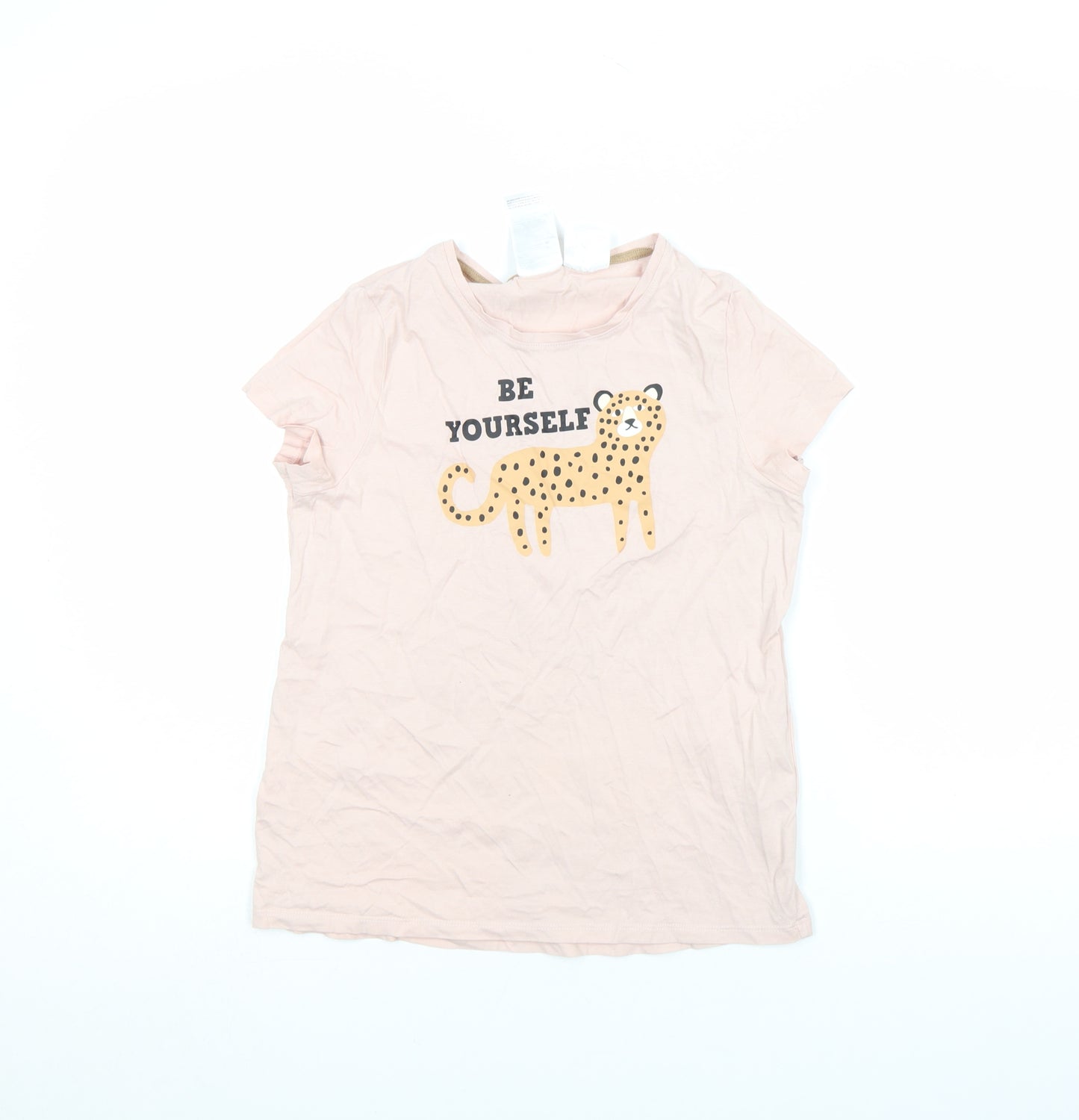 H&M Girls Beige 'Be Yourself' Leopard Graphic Cotton T-Shirt 10-12 Years