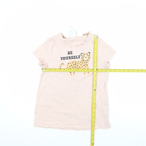 H&M Girls Beige 'Be Yourself' Leopard Graphic Cotton T-Shirt 10-12 Years
