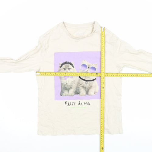 Marks and Spencer Girls Beige Cat Graphic Long Sleeve T-Shirt 13-14 Years