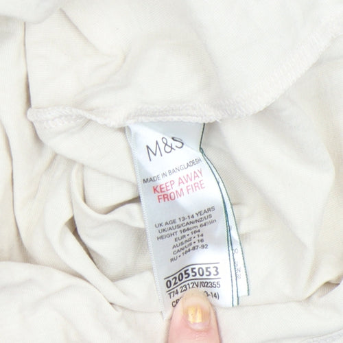 Marks and Spencer Girls Beige Cat Graphic Long Sleeve T-Shirt 13-14 Years