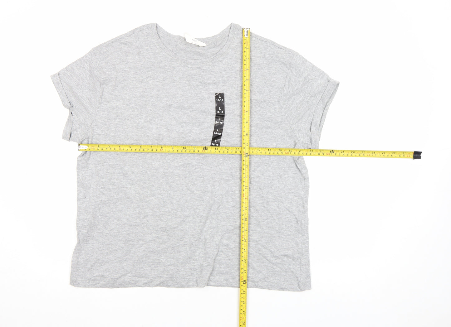 Marks and Spencer Women Grey Cotton Short Sleeve Basic T-Shirt L