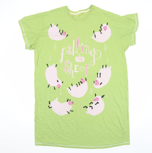 Hatley Women's Green Cotton T-Shirt Nightshirt Falling to Sheep Print One Size