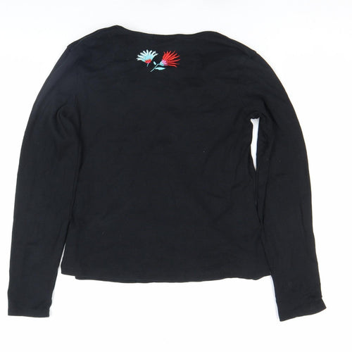 Marks and Spencer Women's Black Embroidered Cotton Long Sleeve T-Shirt Size S