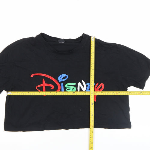 Disney Women's Black Cropped T-Shirt Medium Embroidered Logo