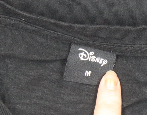 Disney Women's Black Cropped T-Shirt Medium Embroidered Logo