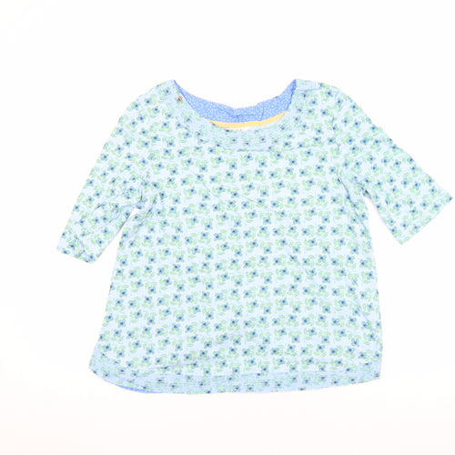 White Stuff Women's Blue Floral Cotton 3/4 Sleeve T-Shirt UK 12