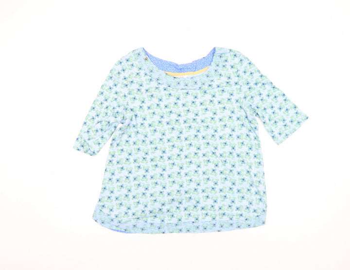 White Stuff Women's Blue Floral Cotton 3/4 Sleeve T-Shirt UK 12