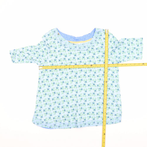 White Stuff Women's Blue Floral Cotton 3/4 Sleeve T-Shirt UK 12