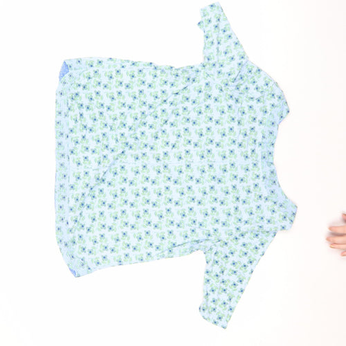 White Stuff Women's Blue Floral Cotton 3/4 Sleeve T-Shirt UK 12