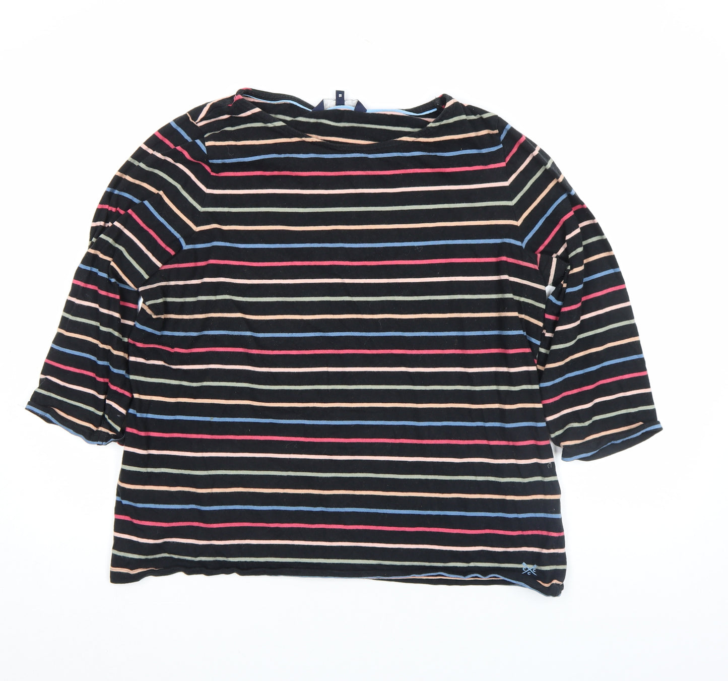 Crew Clothing Company Women's Multicoloured Stripe 3/4 Sleeve Cotton T-Shirt Size 16