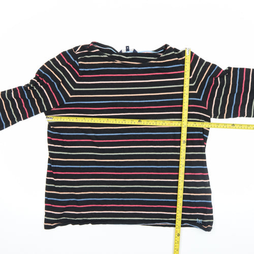 Crew Clothing Company Women's Multicoloured Stripe 3/4 Sleeve Cotton T-Shirt Size 16