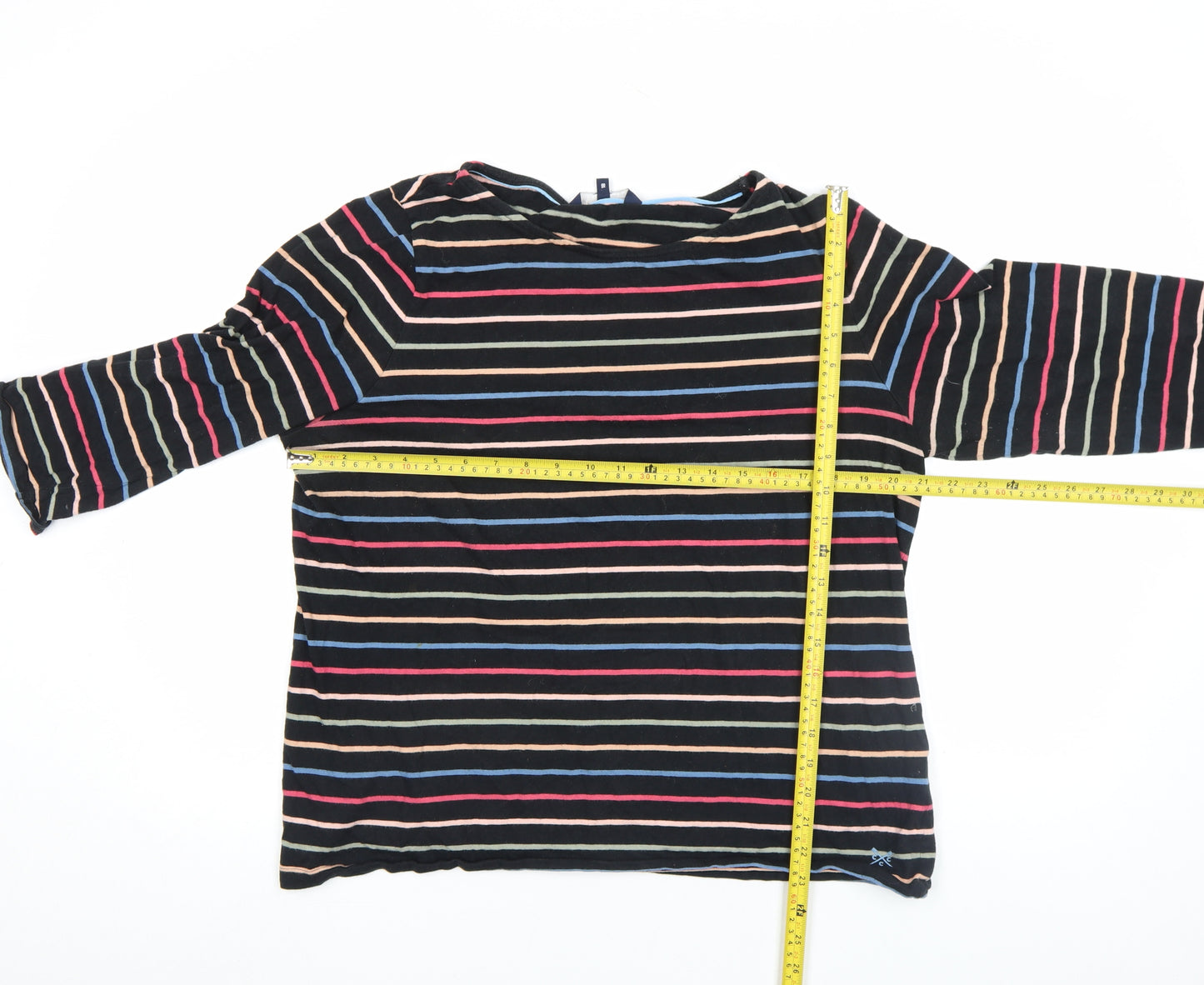 Crew Clothing Company Women's Multicoloured Stripe 3/4 Sleeve Cotton T-Shirt Size 16